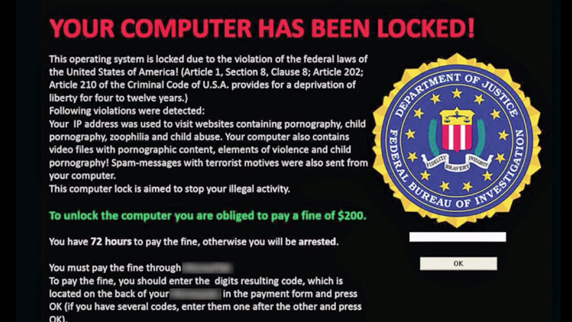 ransomware message government